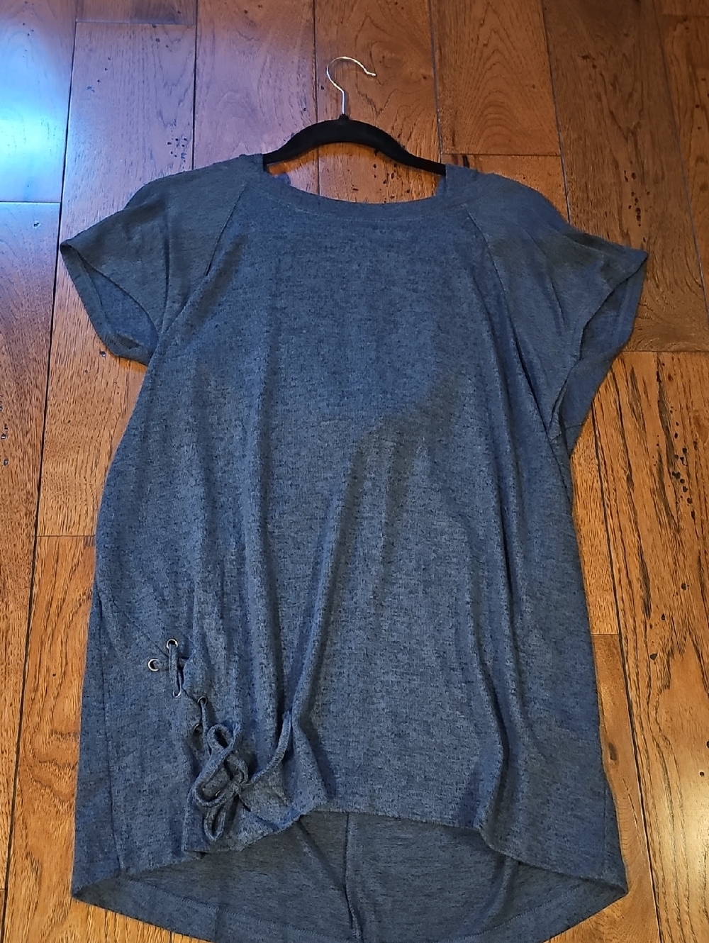 Maurices Charcoal Gray Short-Sleeve Tunic with Side Lace-Up And Hood